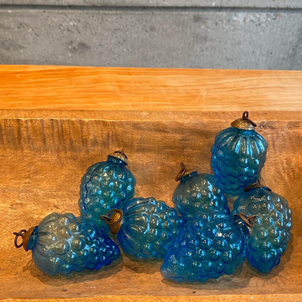 Glass Blue Grape Cluster Ornaments